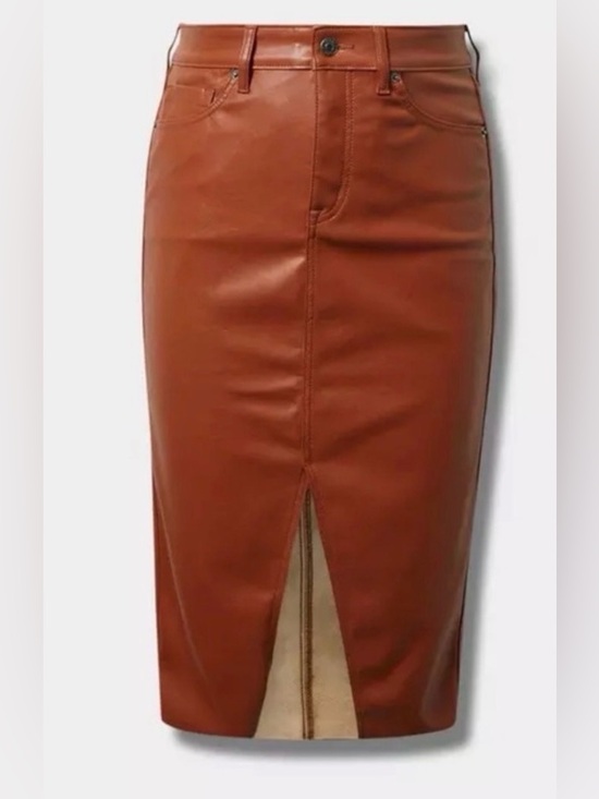 torrid Dresses & Skirts - torrid Cognac Faux Leather Pencil Skirt with Front Slit